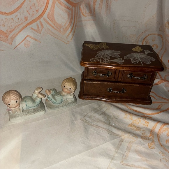 Other - Wooden Jewelry Box with Figurines